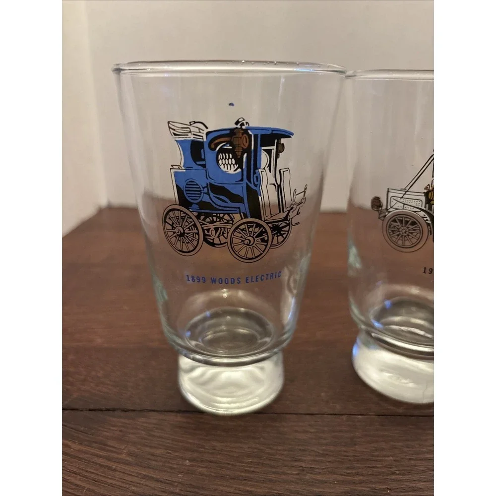 Vintage Libbey Set Of 2‎ Automotive Glasses Woods Electric, White Steamer